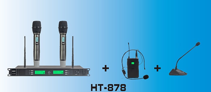 Cả bộ sản phẩm micro không dây FONY HT-878 