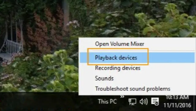 Mở hộp thoại Playback devices