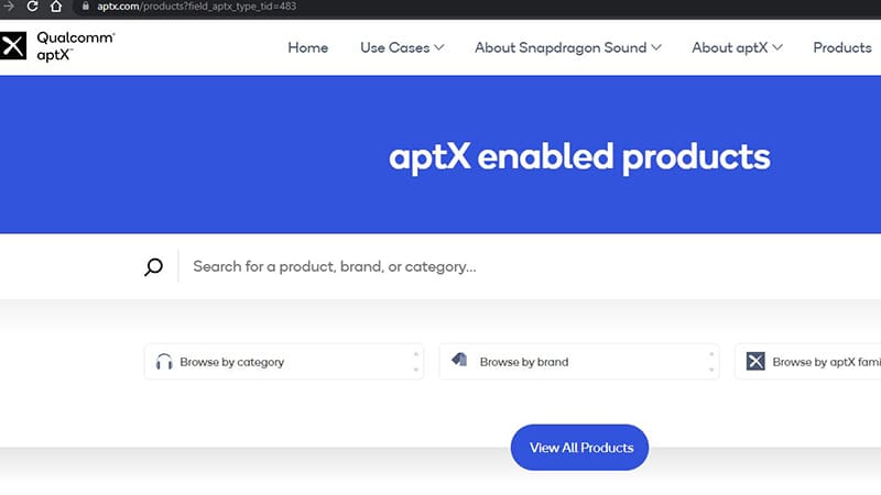 Tra cứu thiết bị aptX trên trang web của nhà sản xuất 